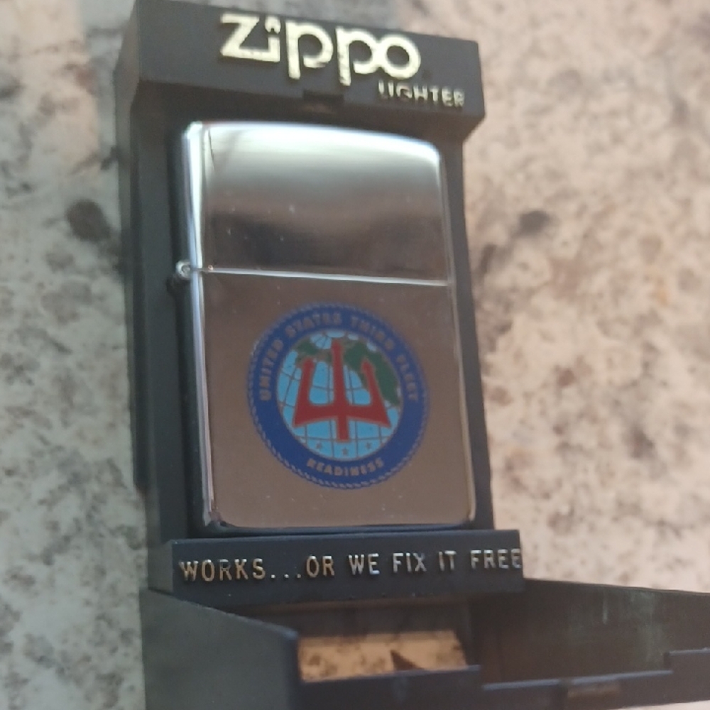 Silver Zippo Lighter US Third Fleet Logo Readiness Collectible Zippo Lighter